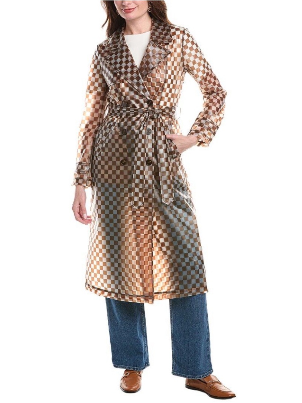 NVLT Brown Rubberized Checkered Rain Trench Coat